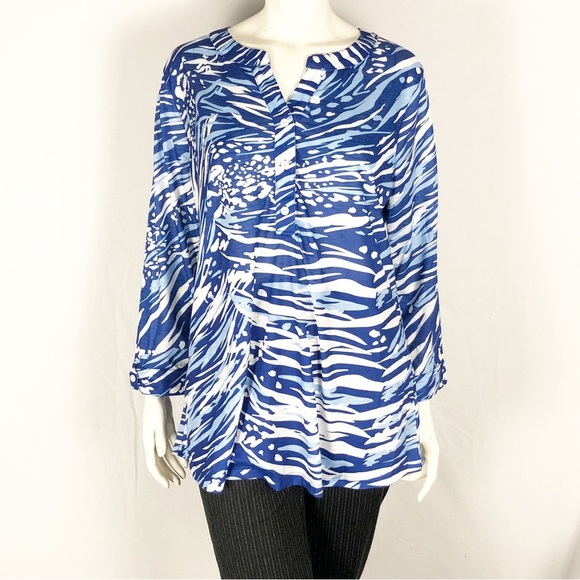 ๐Papa Vancouver Abstract Blouse NWT | Blue and White | Size XL๐ - Picture 1 of 15